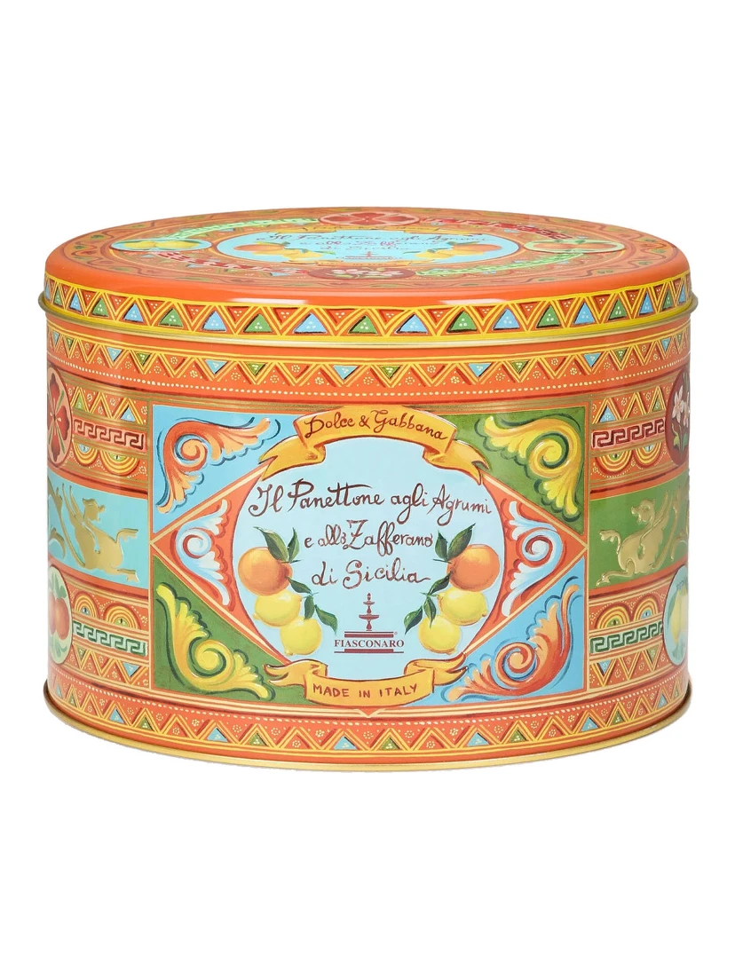 500 g Sicilian Citrus and Saffron Panettone with Orange Tin Box