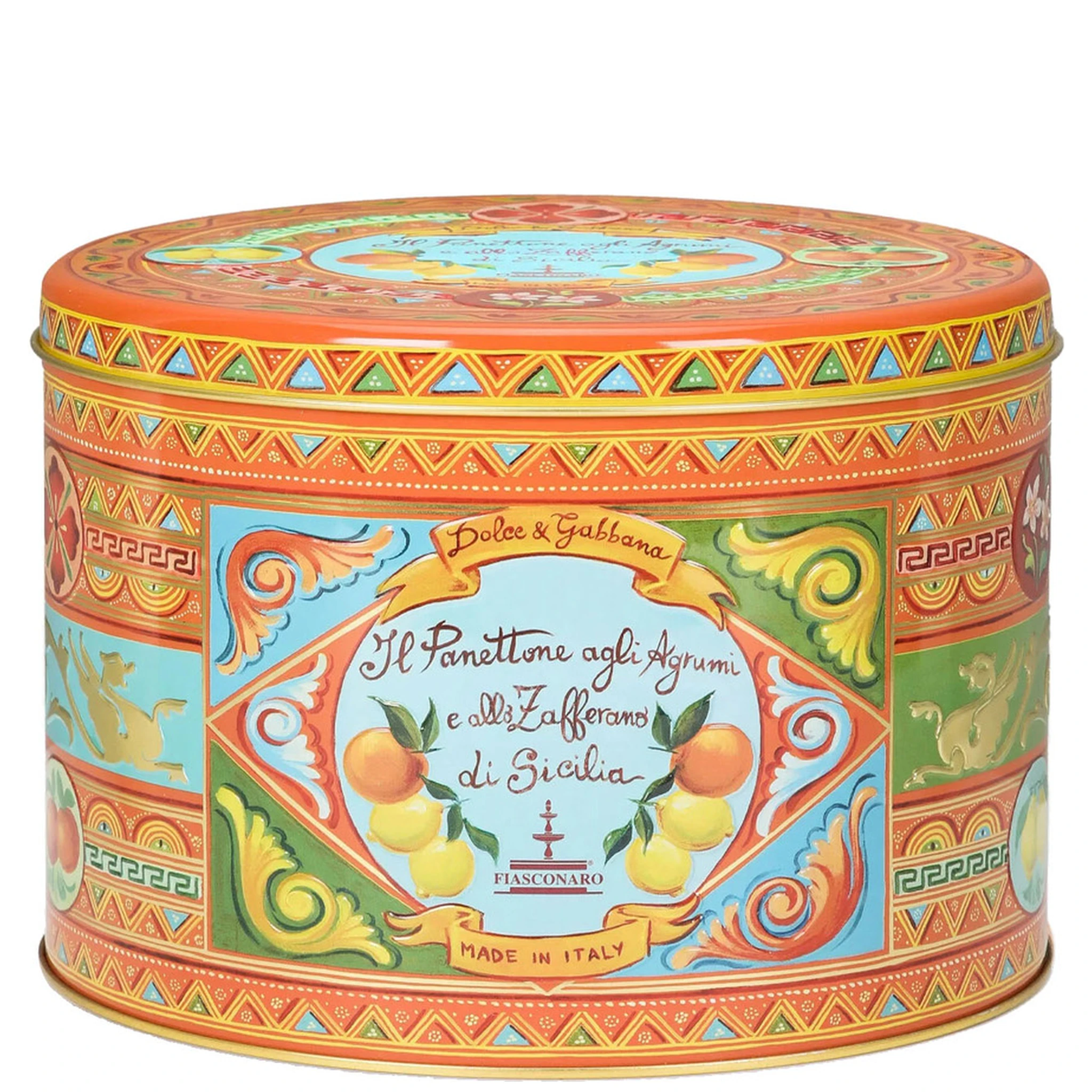 500 g Sicilian Citrus and Saffron Panettone with Orange Tin Box