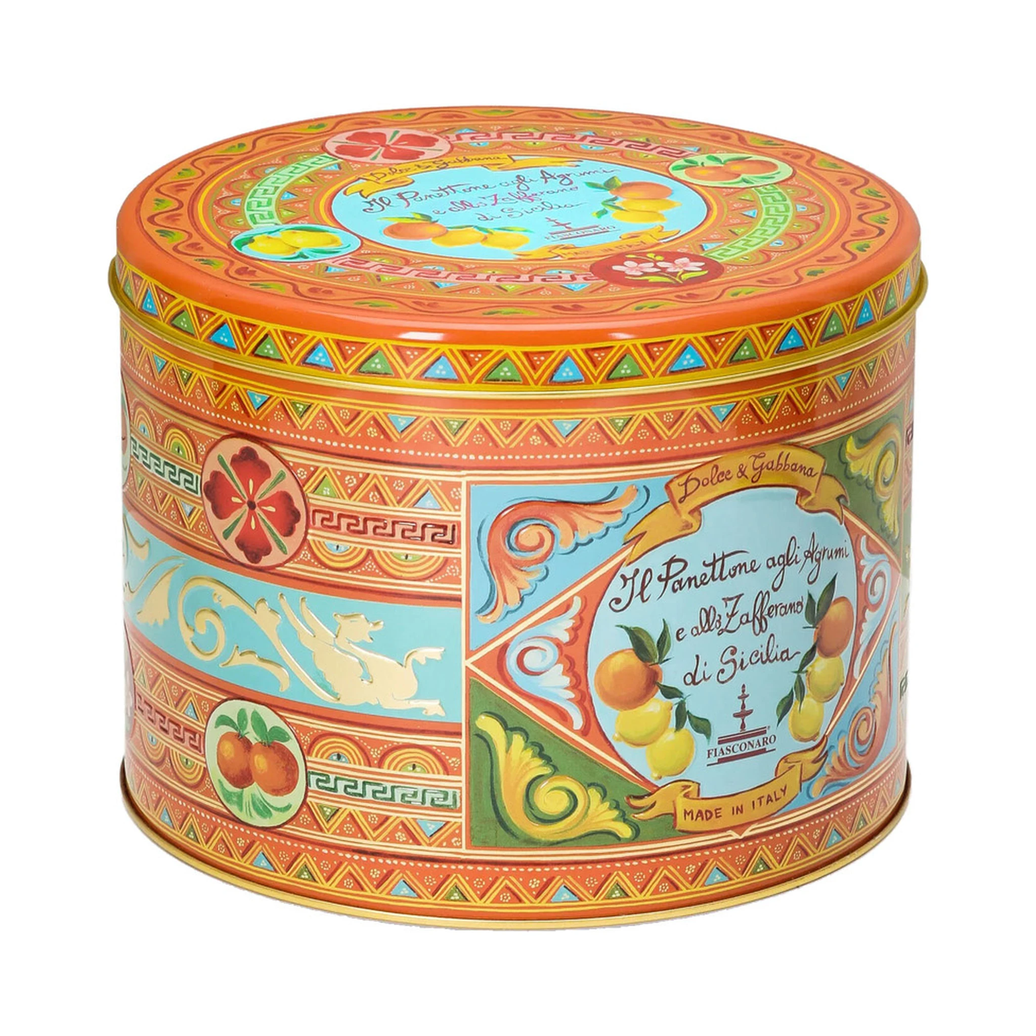 500 g Sicilian Citrus and Saffron Panettone with Orange Tin Box