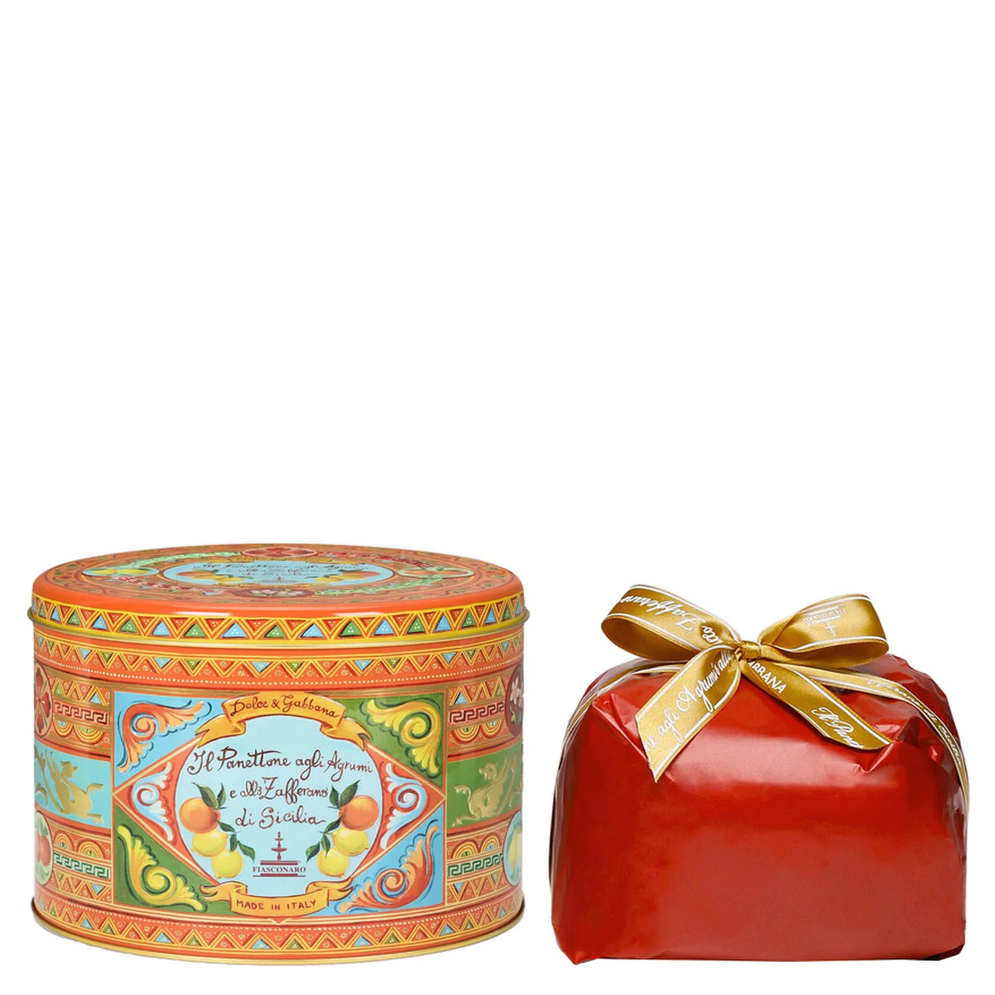 500 g Sicilian Citrus and Saffron Panettone with Orange Tin Box