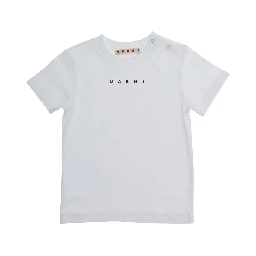 White Crewneck T-Shirt with Logo Lettering on the Front in Cotton Baby