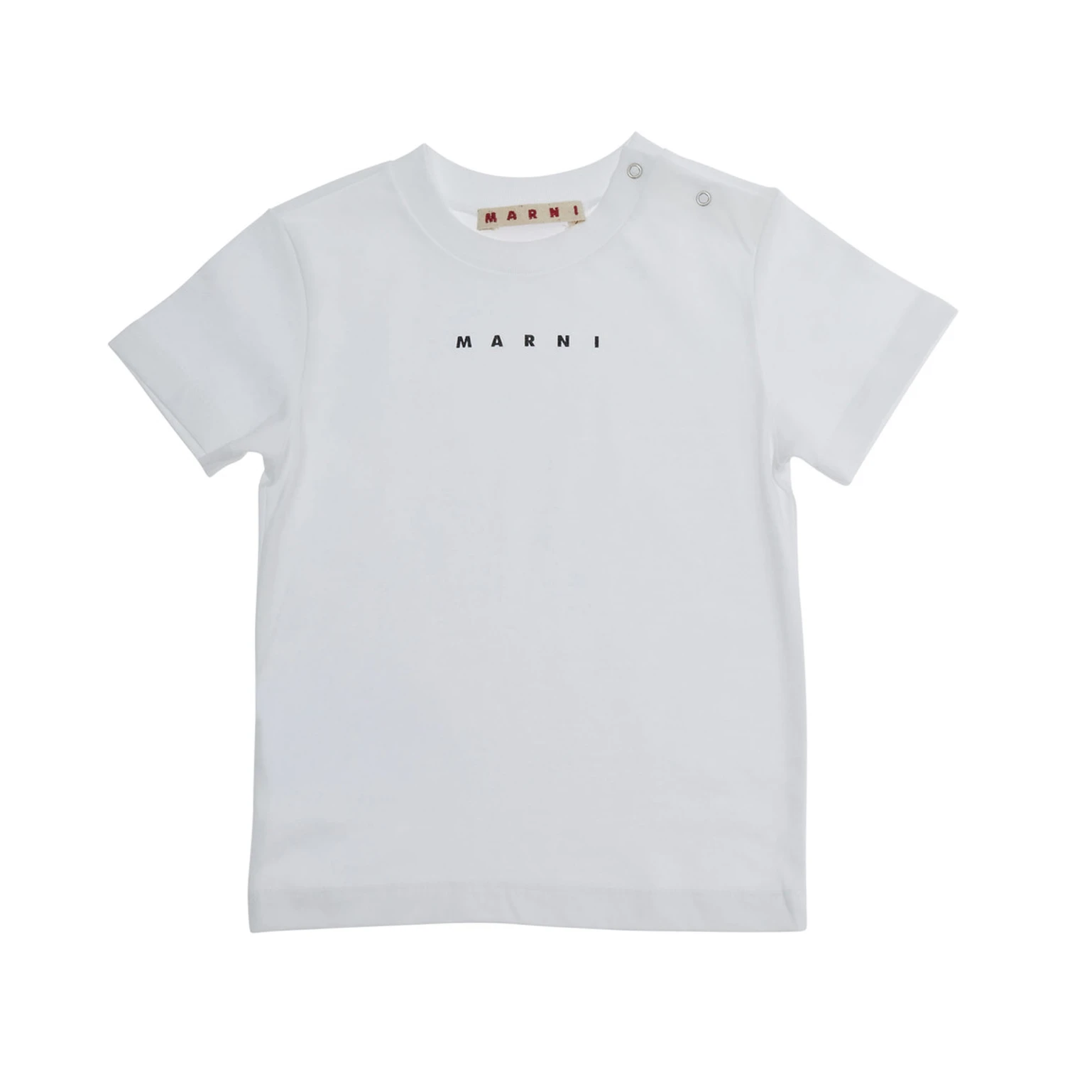 White Crewneck T-Shirt with Logo Lettering on the Front in Cotton Baby