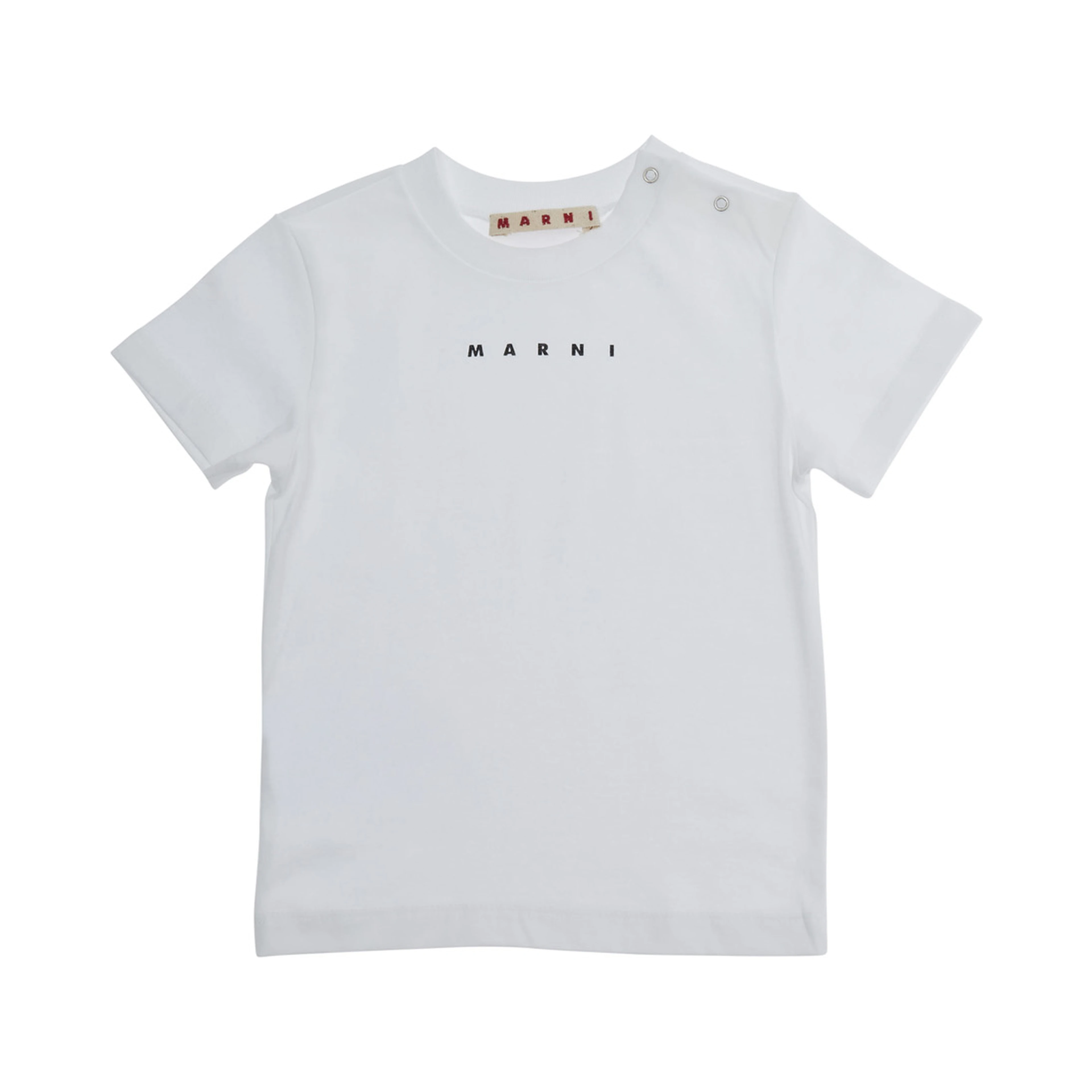 White Crewneck T-Shirt with Logo Lettering on the Front in Cotton Baby