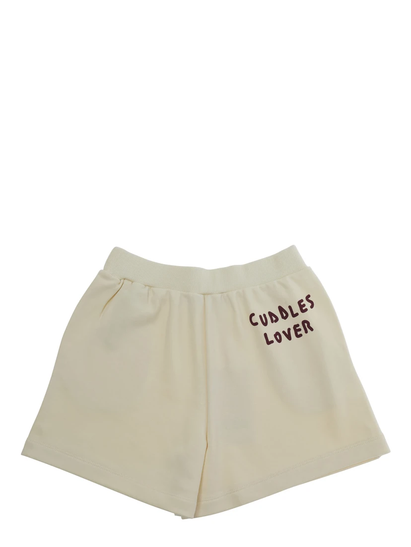 Grey Shorts with Elastic Waist and Logo Lettering on the Front in Cotton Girl