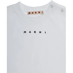 White Crewneck T-Shirt with Logo Lettering on the Front in Cotton Baby