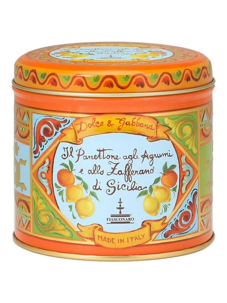 100 g Sicilian Citrus and Saffron Panettone with Orange Tin Box