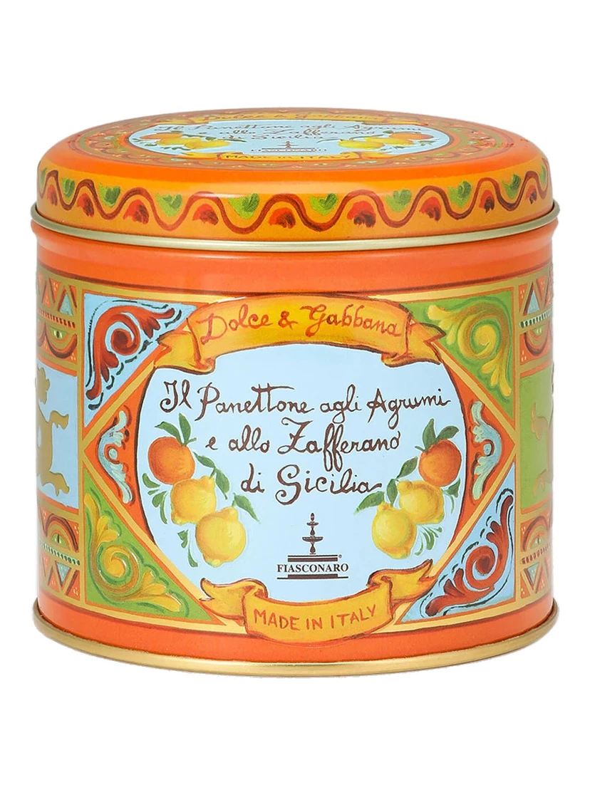 100 g Sicilian Citrus and Saffron Panettone with Orange Tin Box