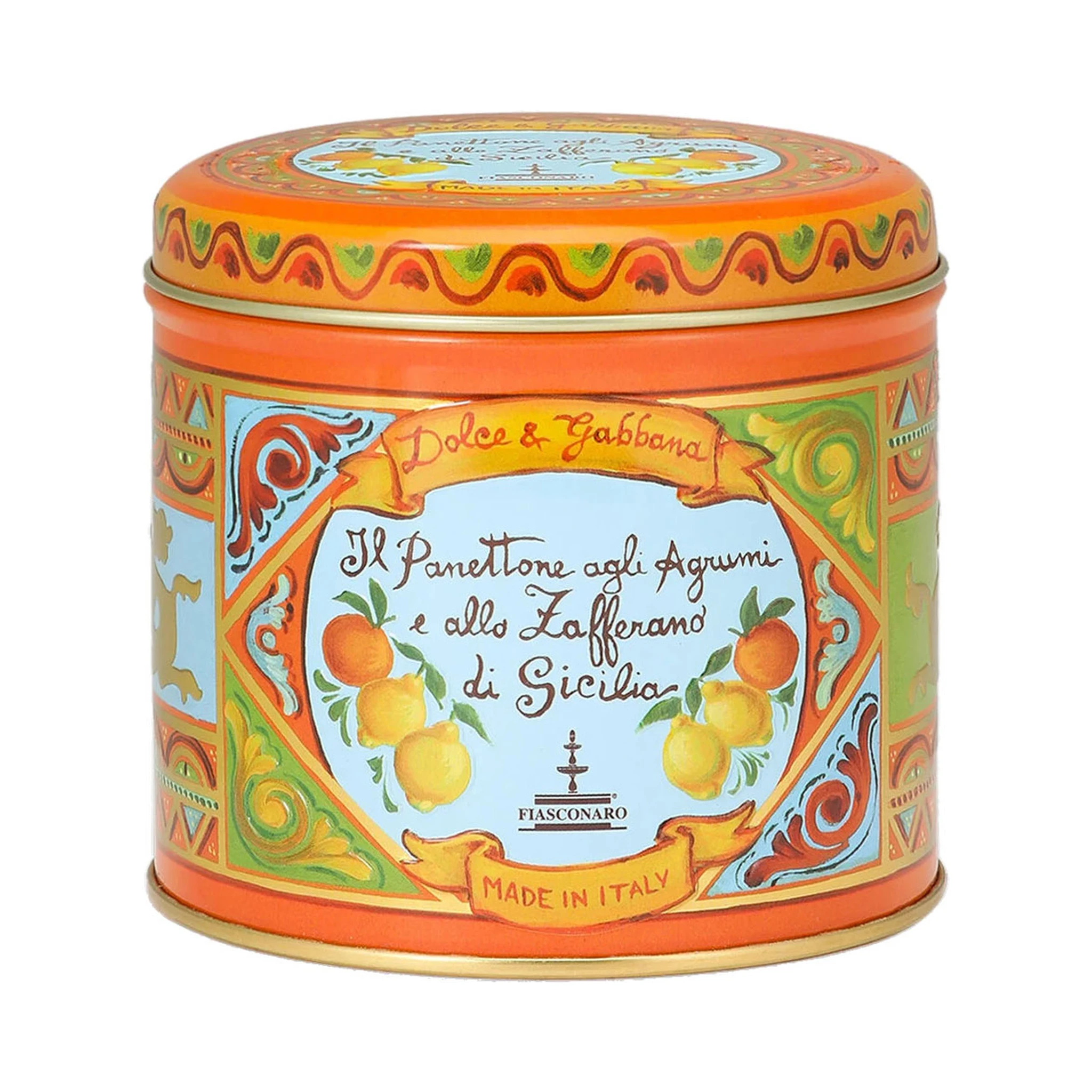 100 g Sicilian Citrus and Saffron Panettone with Orange Tin Box