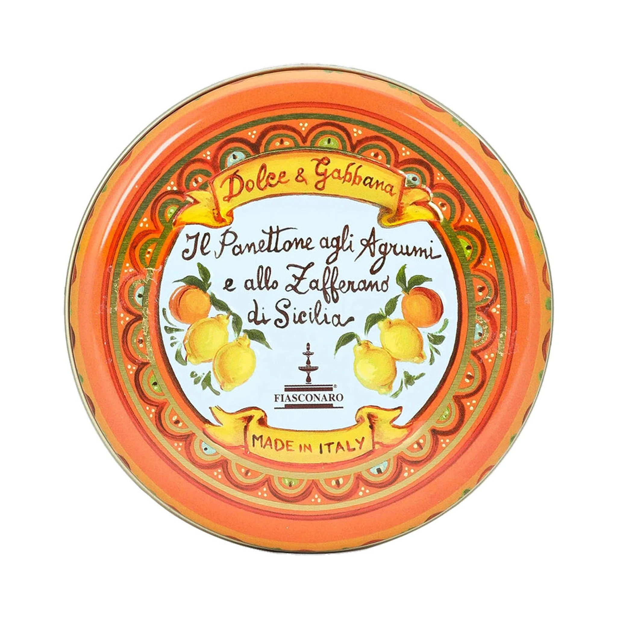100 g Sicilian Citrus and Saffron Panettone with Orange Tin Box