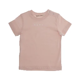 Pink Crewneck T-Shirt with Logo Lettering on the Front in Cotton Baby
