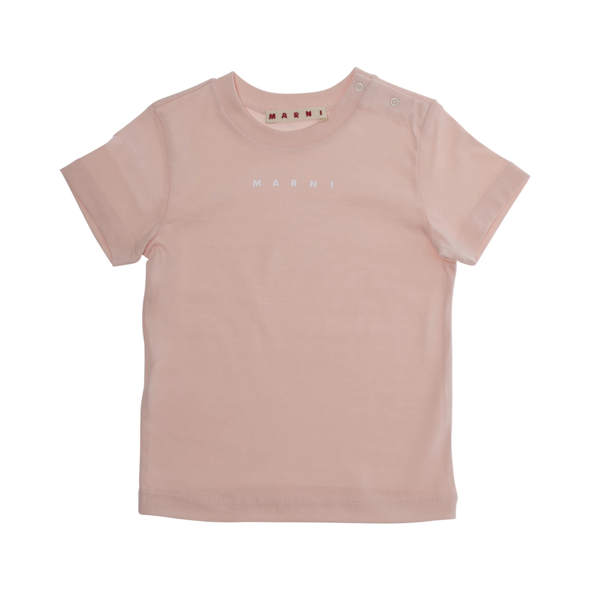 Pink Crewneck T-Shirt with Logo Lettering on the Front in Cotton Baby