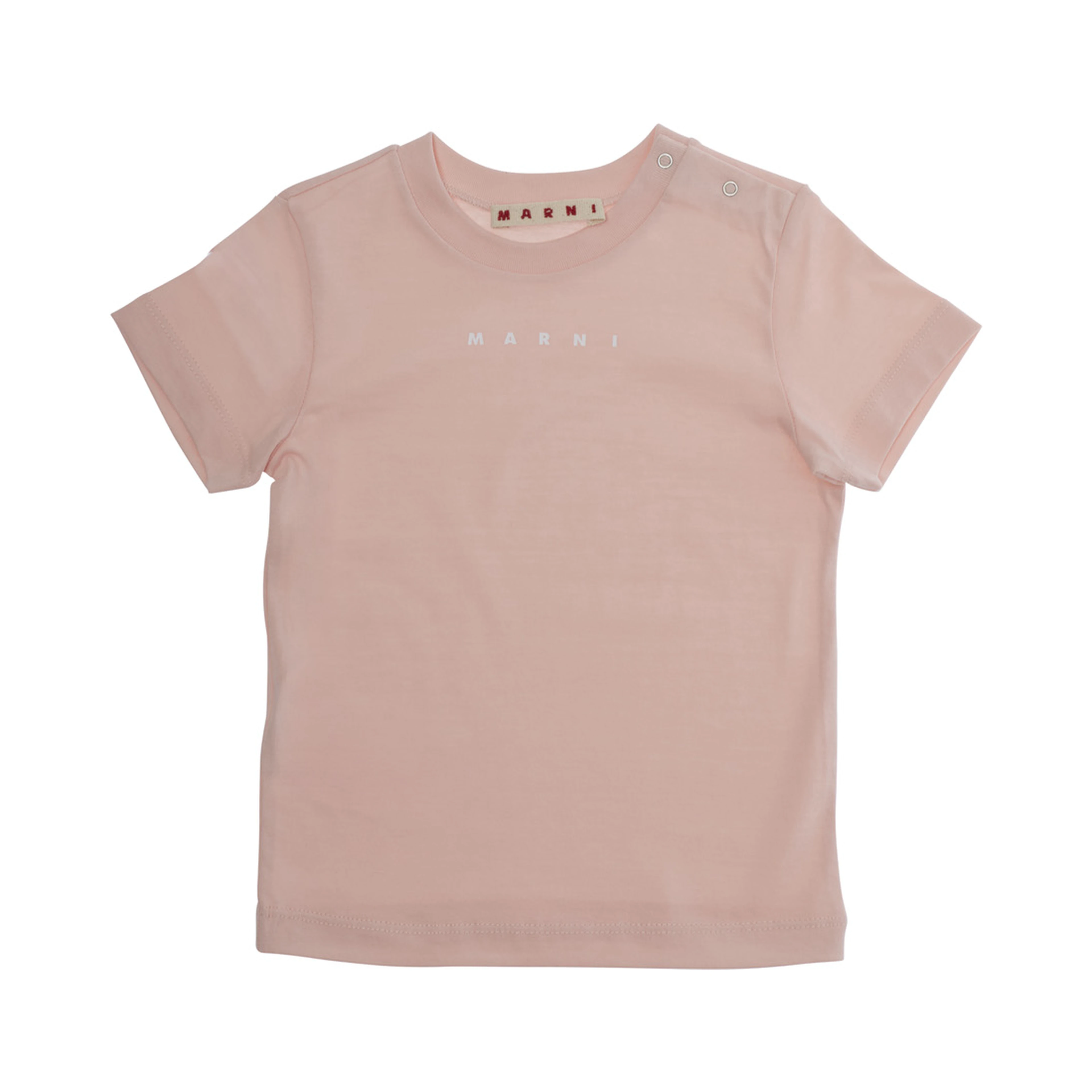Pink Crewneck T-Shirt with Logo Lettering on the Front in Cotton Baby