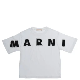White Crewneck T-Shirt with Logo Lettering on the Front in Cotton Girl