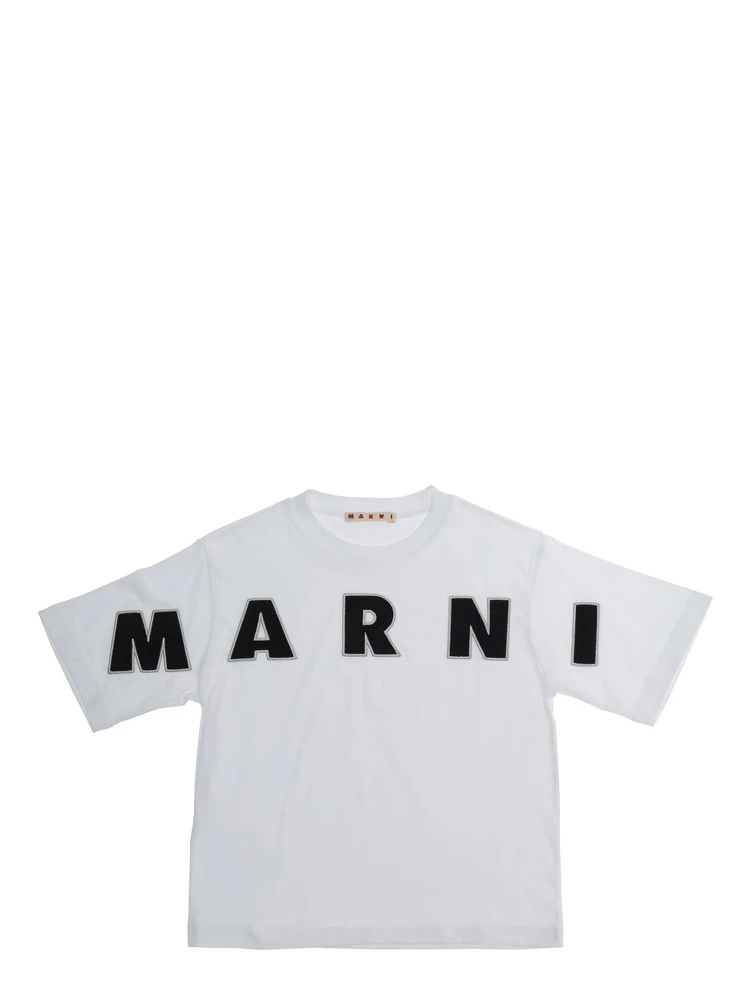 White Crewneck T-Shirt with Logo Lettering on the Front in Cotton Girl