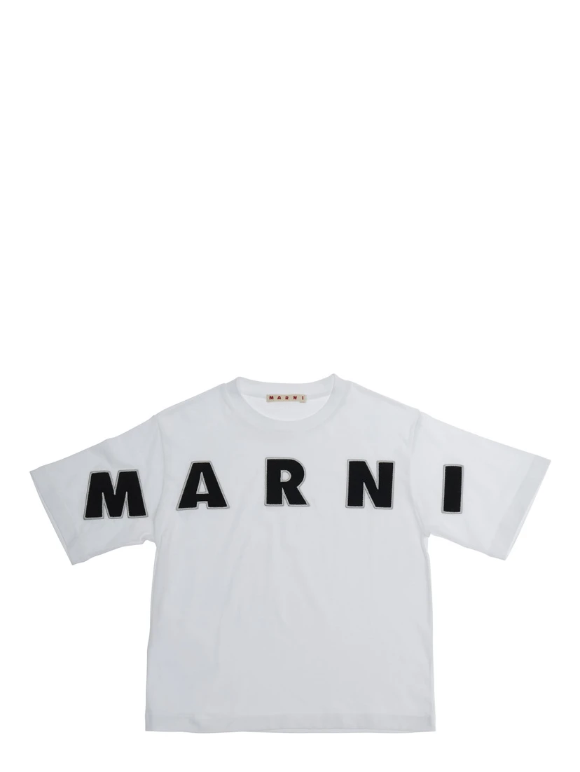 White Crewneck T-Shirt with Logo Lettering on the Front in Cotton Girl