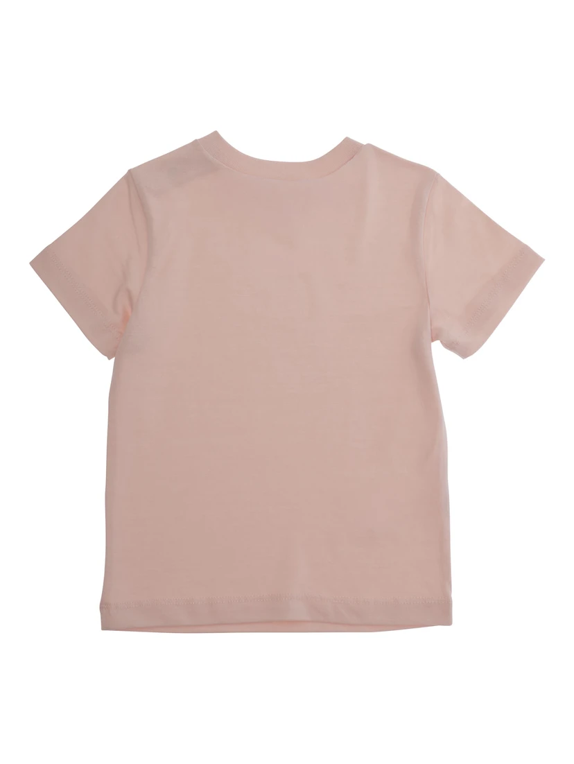 Pink Crewneck T-Shirt with Logo Lettering on the Front in Cotton Baby