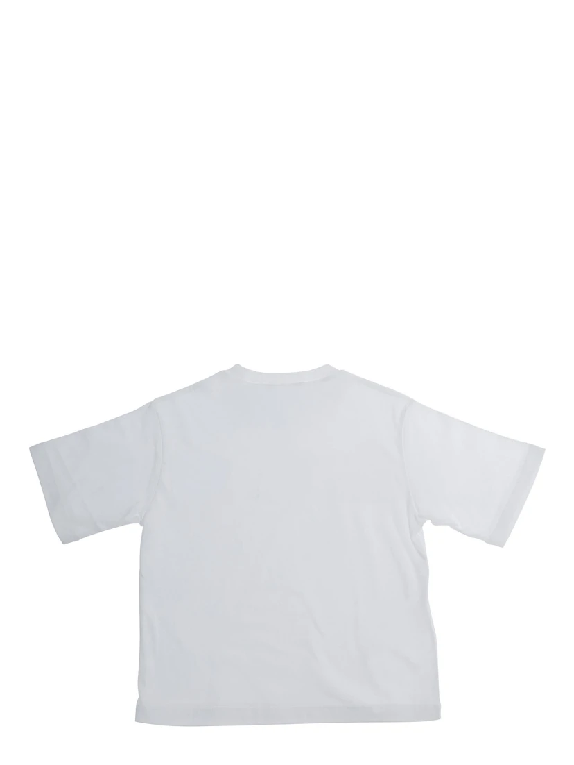 White Crewneck T-Shirt with Logo Lettering on the Front in Cotton Girl