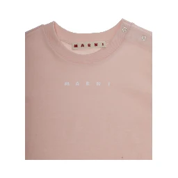 Pink Crewneck T-Shirt with Logo Lettering on the Front in Cotton Baby