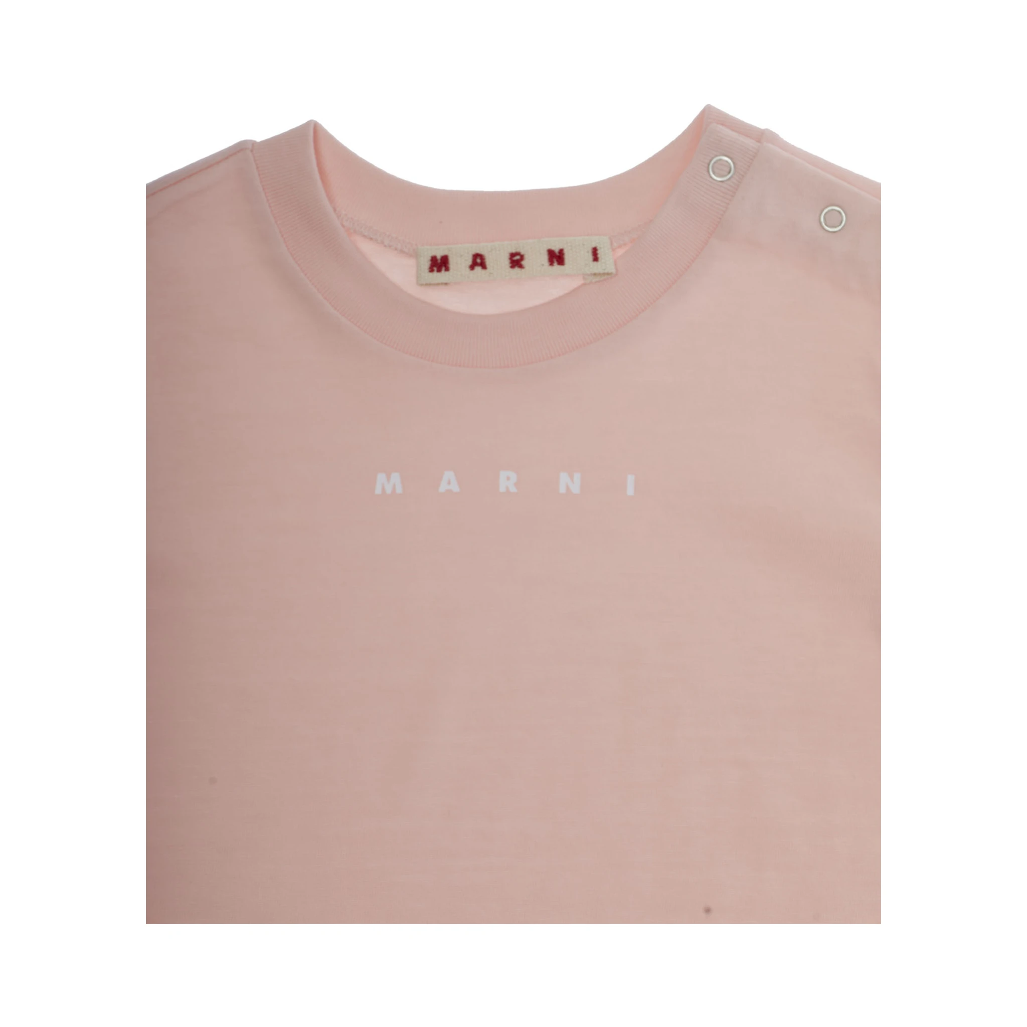 Pink Crewneck T-Shirt with Logo Lettering on the Front in Cotton Baby