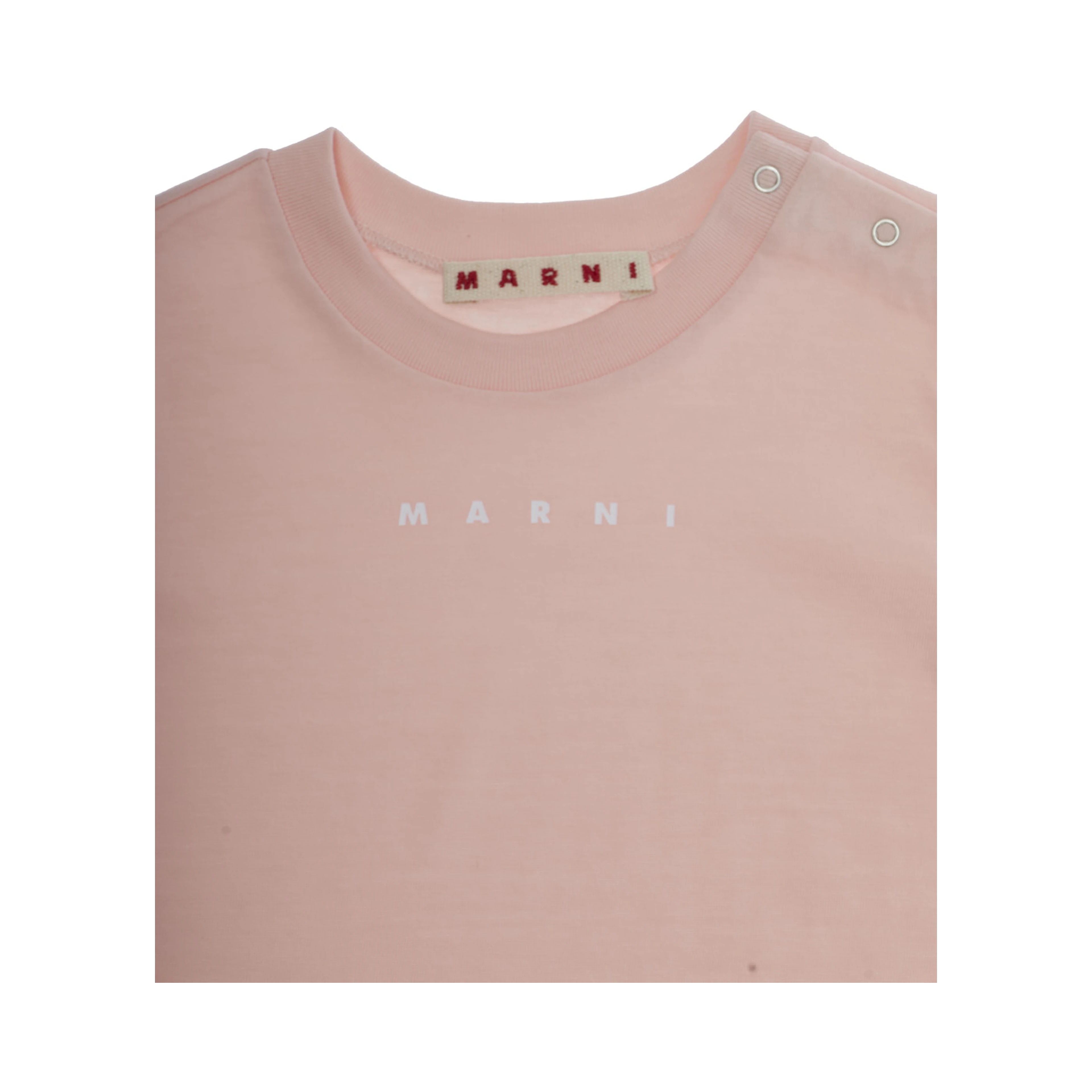 Pink Crewneck T-Shirt with Logo Lettering on the Front in Cotton Baby