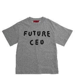 Grey Crewneck T-Shirt with Print on the Front in Cotton Girl