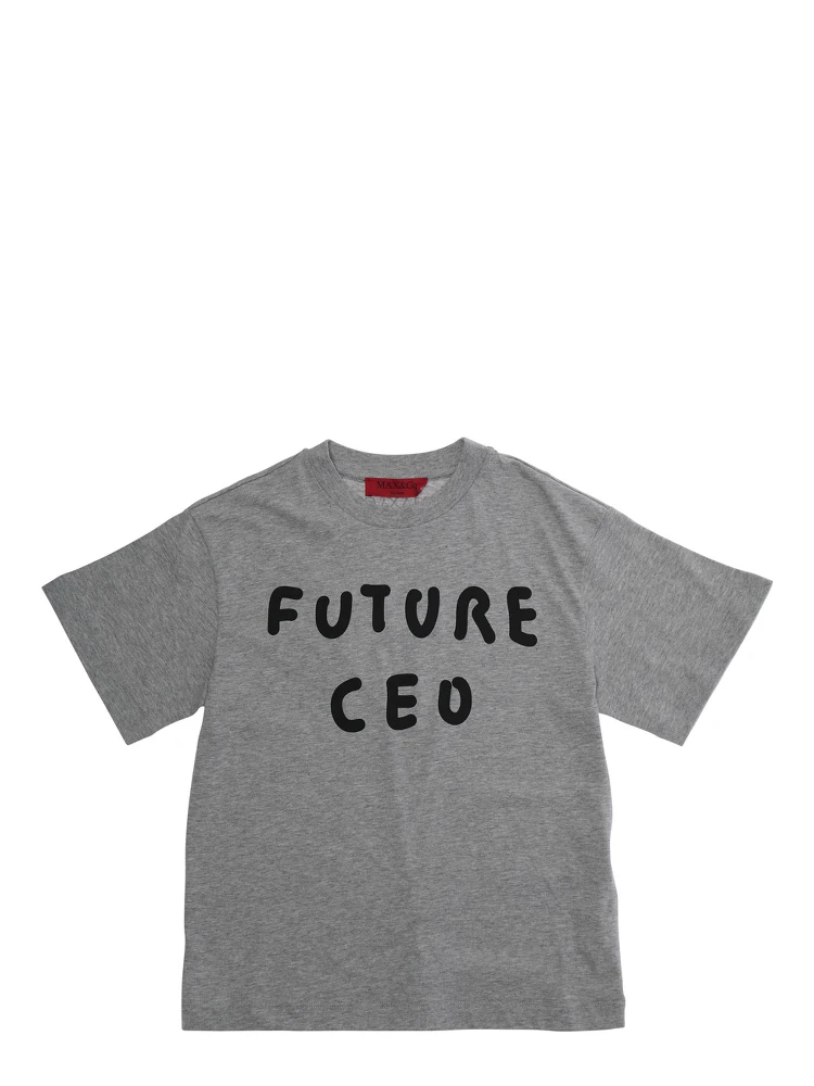 Grey Crewneck T-Shirt with Print on the Front in Cotton Girl