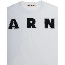 White Crewneck T-Shirt with Logo Lettering on the Front in Cotton Girl