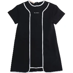 Black Dress with Logo Lettering on the Front and Contrasting Details on the Front in Cotton Girl