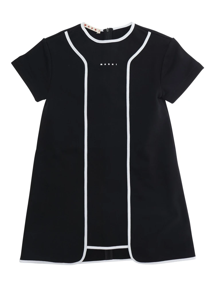 Black Dress with Logo Lettering on the Front and Contrasting Details on the Front in Cotton Girl