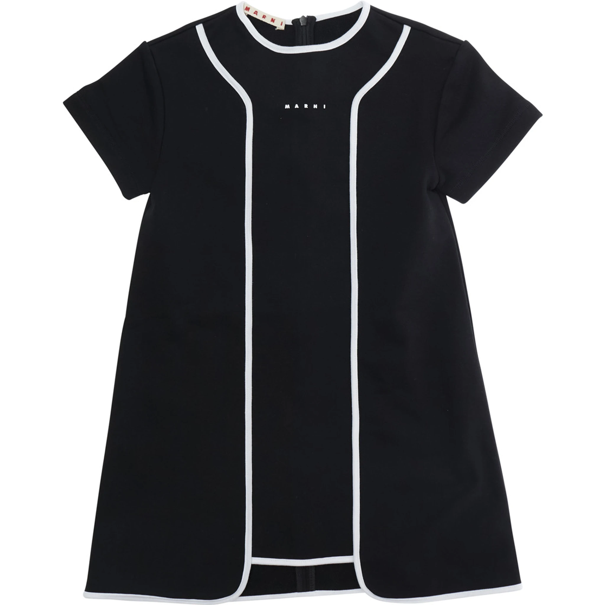 Black Dress with Logo Lettering on the Front and Contrasting Details on the Front in Cotton Girl