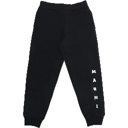 Black Pants with Elastic Waist and Logo Lettering on the Front in Cotton Boy