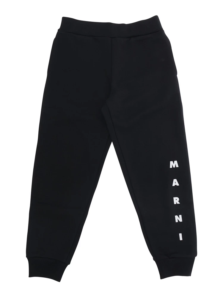 Black Pants with Elastic Waist and Logo Lettering on the Front in Cotton Boy
