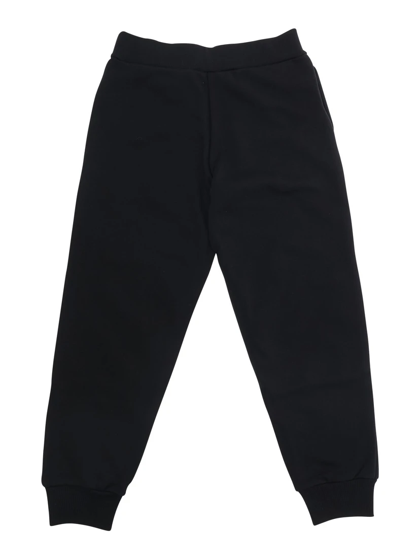 Black Pants with Elastic Waist and Logo Lettering on the Front in Cotton Boy