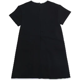 Black Dress with Logo Lettering on the Front and Contrasting Details on the Front in Cotton Girl