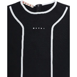 Black Dress with Logo Lettering on the Front and Contrasting Details on the Front in Cotton Girl