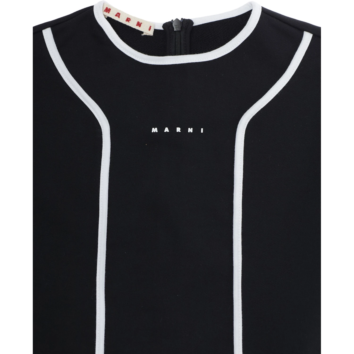 Black Dress with Logo Lettering on the Front and Contrasting Details on the Front in Cotton Girl