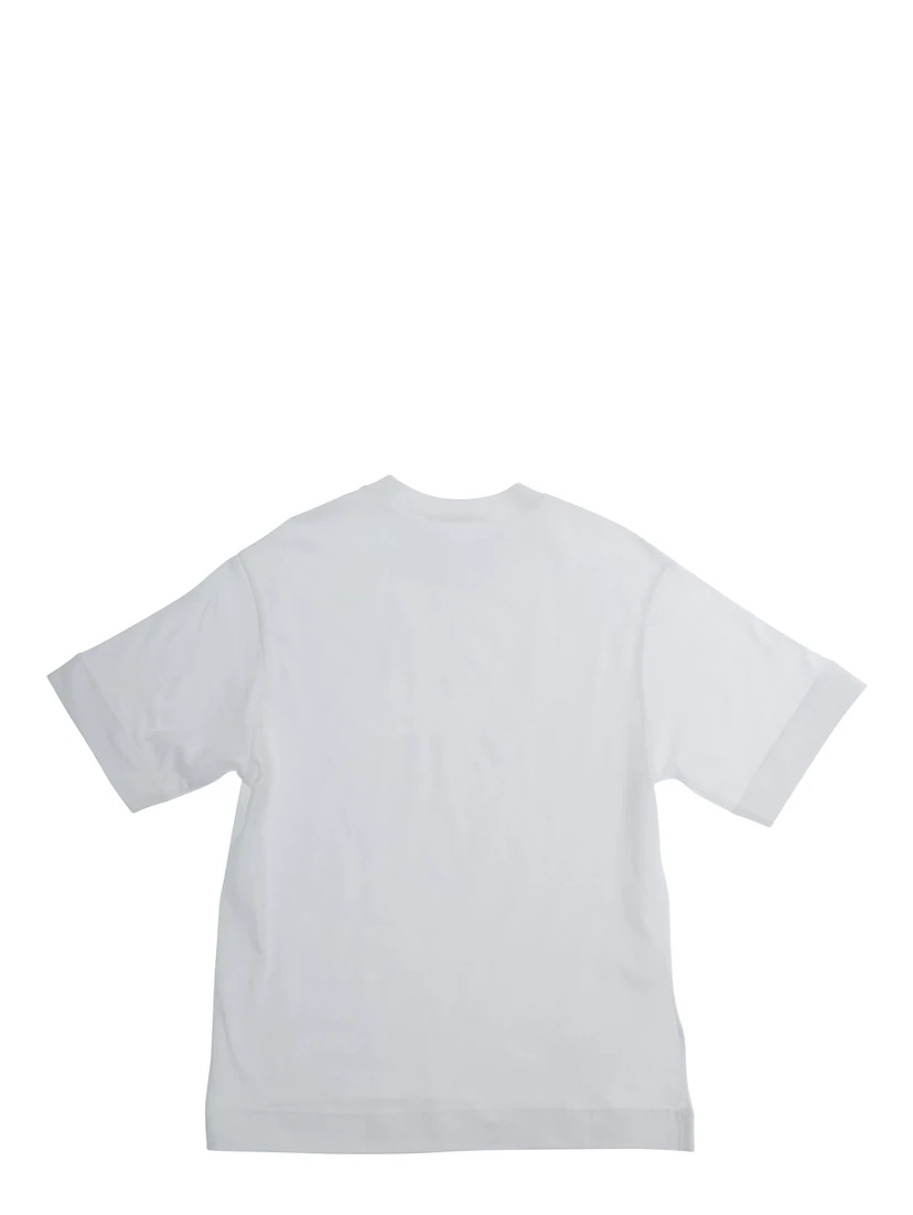 White Crewneck T-Shirt with Logo Lettering on the Front in Cotton Boy