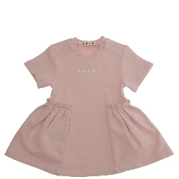 فستان وردي برقبة دائرية مزين بشعار مكتوب في الأمام وتنورة منفوخة من القطن للأطفال