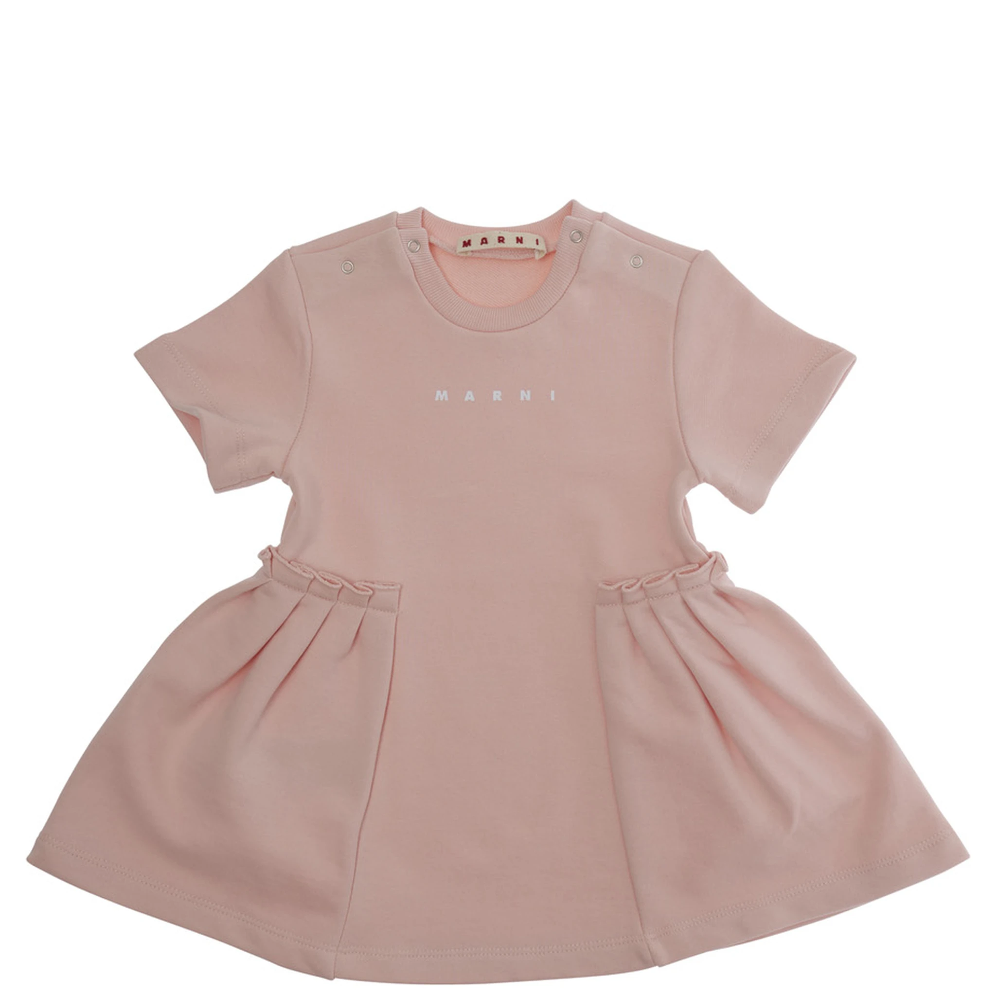 فستان وردي برقبة دائرية مزين بشعار مكتوب في الأمام وتنورة منفوخة من القطن للأطفال