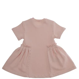 فستان وردي برقبة دائرية مزين بشعار مكتوب في الأمام وتنورة منفوخة من القطن للأطفال