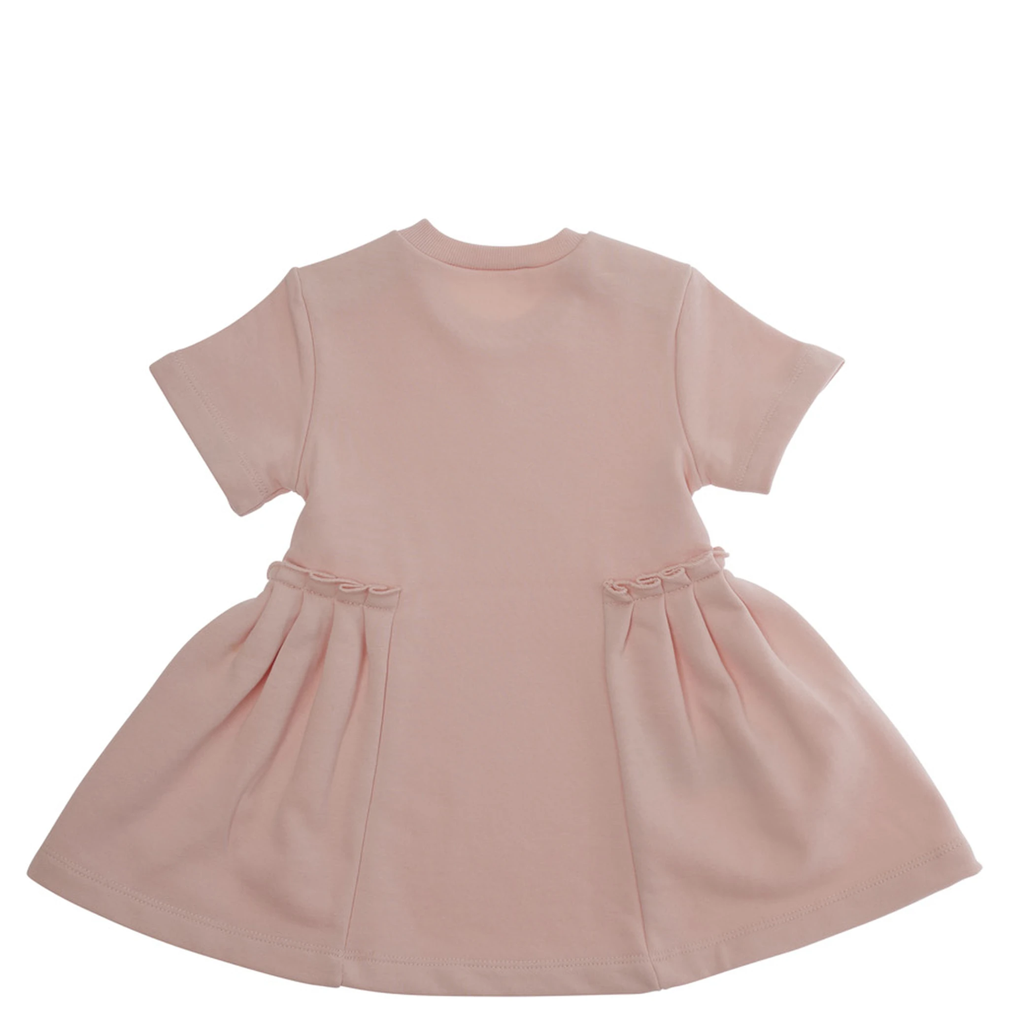 فستان وردي برقبة دائرية مزين بشعار مكتوب في الأمام وتنورة منفوخة من القطن للأطفال