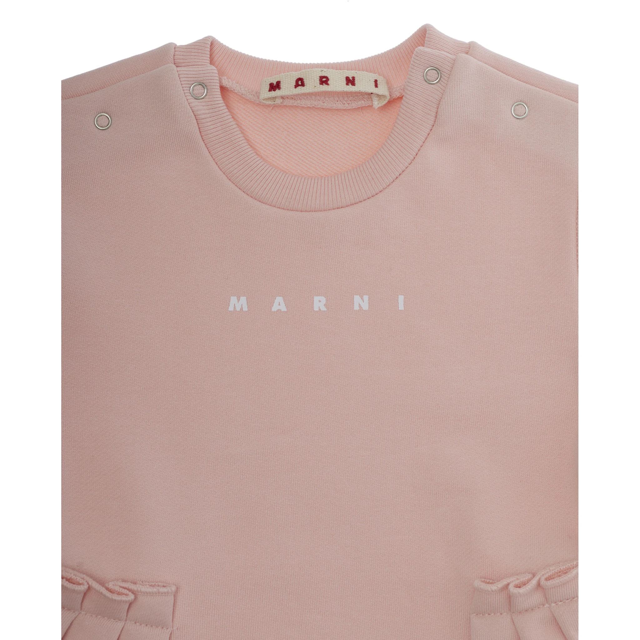 فستان وردي برقبة دائرية مزين بشعار مكتوب في الأمام وتنورة منفوخة من القطن للأطفال