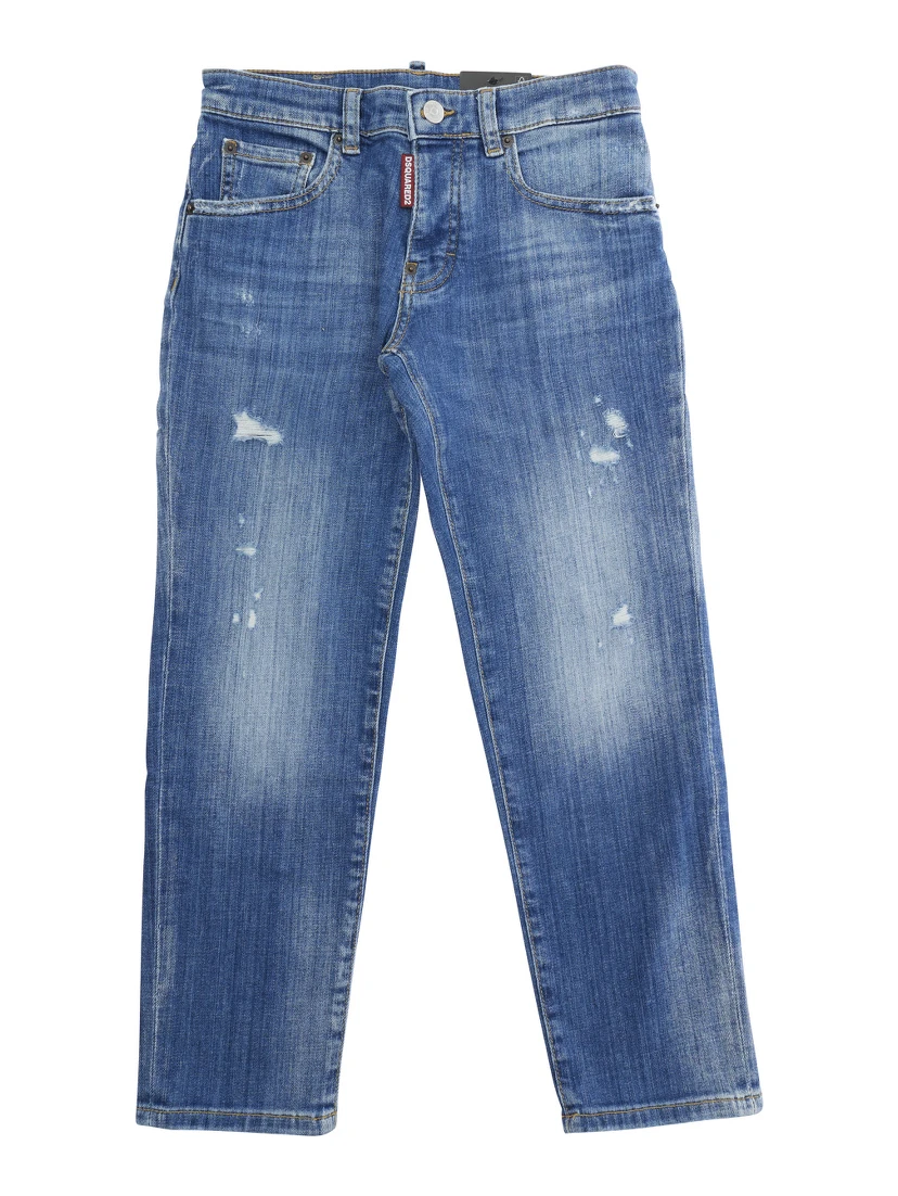 Stanislav Blue Jeans with Ripped Details and Logo Patch on the Rear in Denim Boy