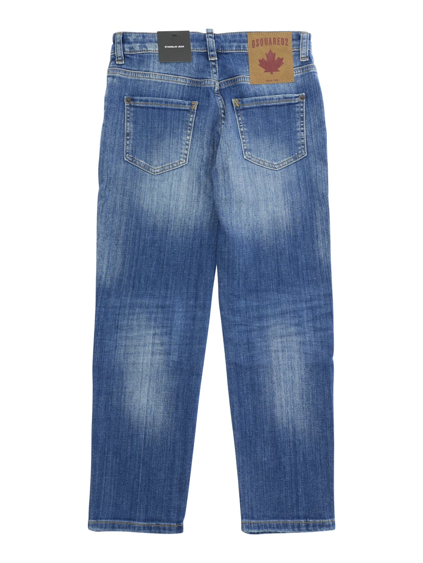 Stanislav Blue Jeans with Ripped Details and Logo Patch on the Rear in Denim Boy