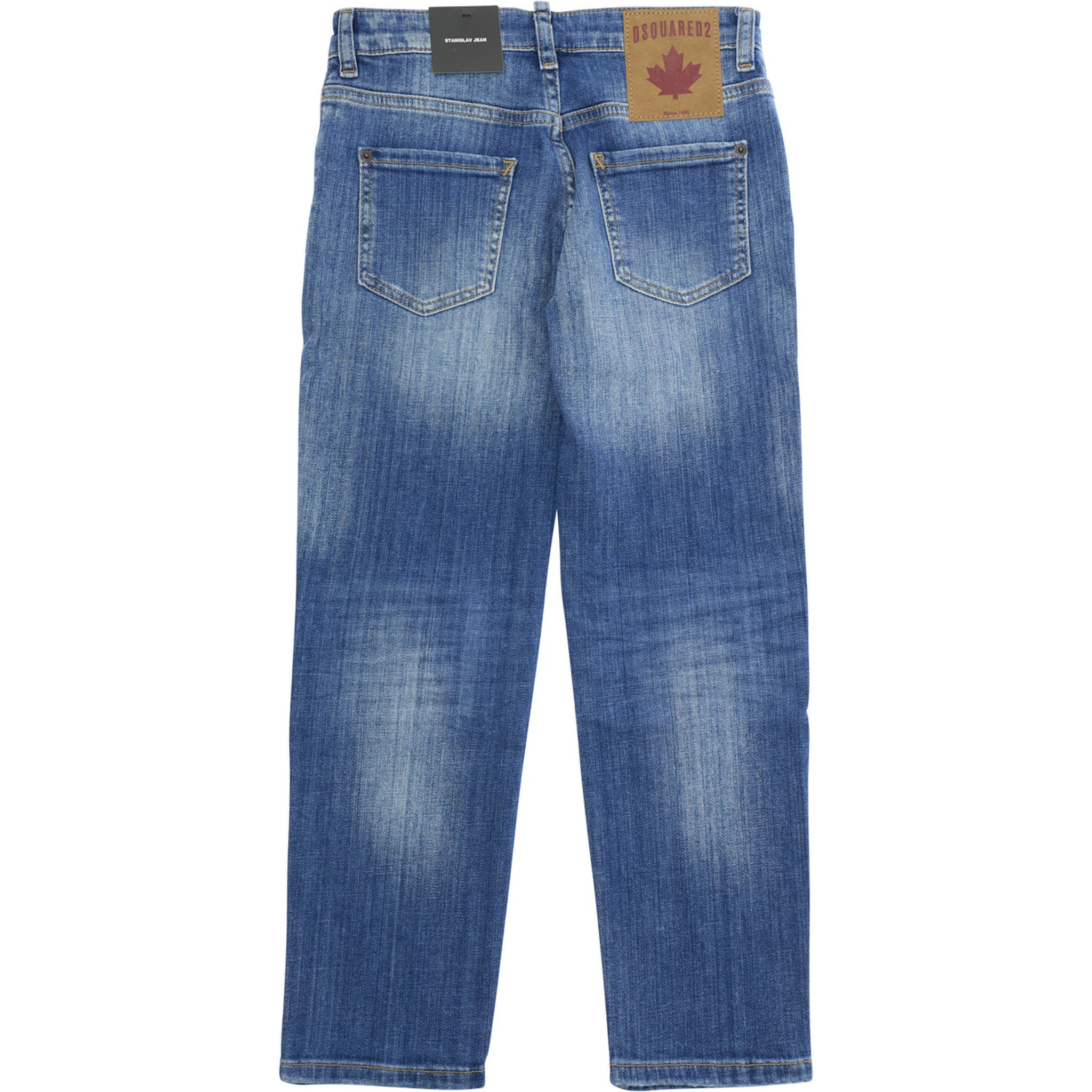 Stanislav Blue Jeans with Ripped Details and Logo Patch on the Rear in Denim Boy