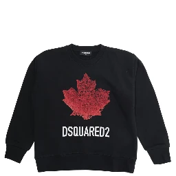 Black Crewneck Sweatshirt with Logo Lettering on the Front in Cotton Boy