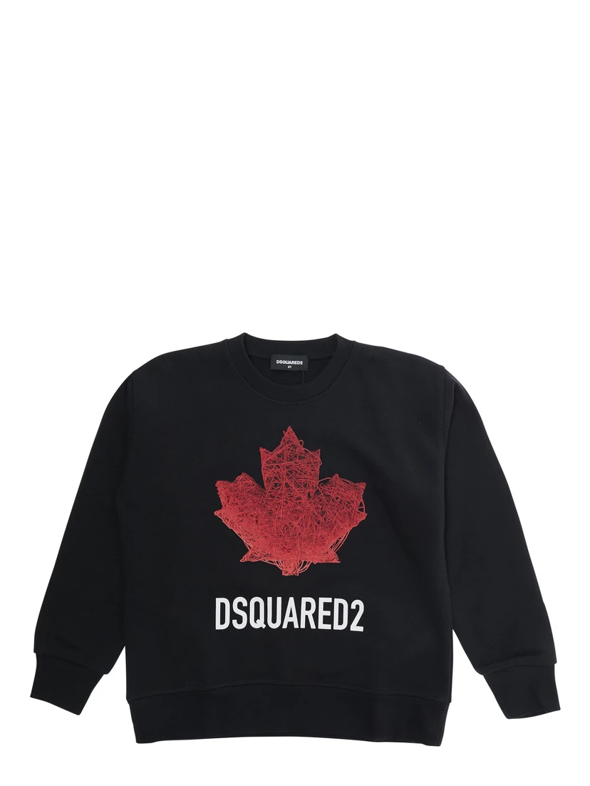 سويت شيرت أسود برقبة دائرية وشعار مطبوع على الجهة الأمامية من القطن