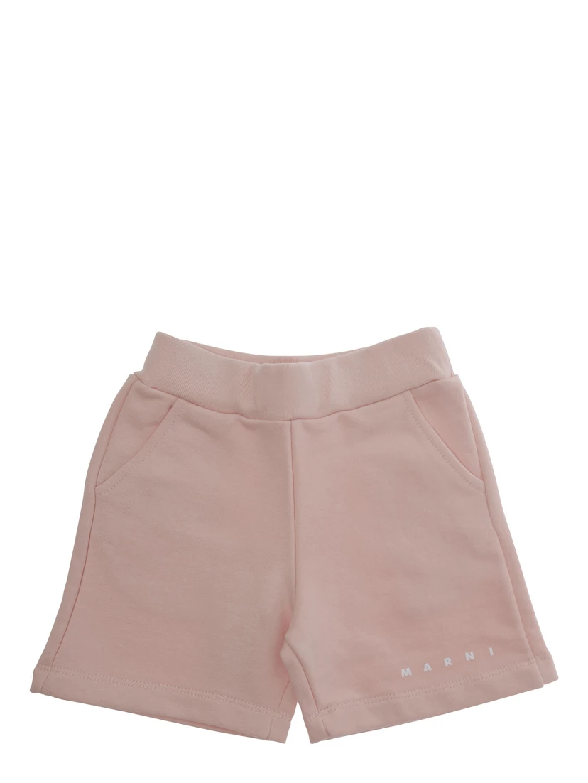 Pink Shorts with Logo Lettering on the Front in Cotton Baby