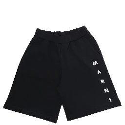 Black Shorts with Elastic Waist and Logo Lettering on the Front in Cotton Boy