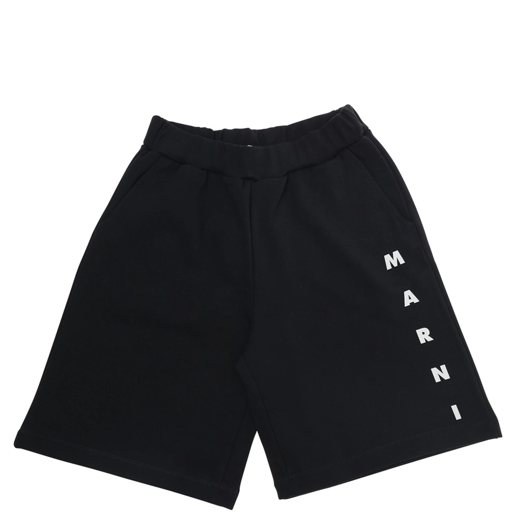 Black Shorts with Elastic Waist and Logo Lettering on the Front in Cotton Boy